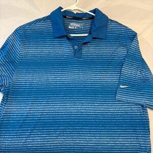Nike Men's Blue and White Striped Polo Shirt